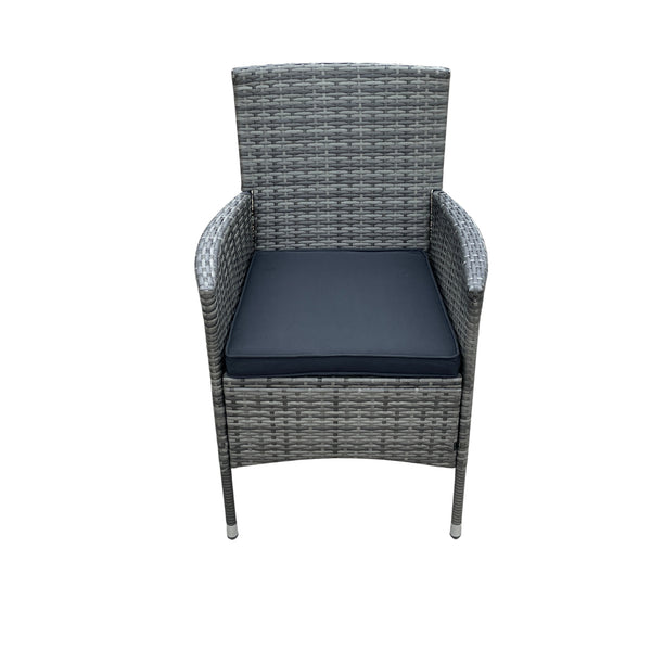 English Elm 9 Piece Outdoor Wicker Dining Set - Grey PE Rattan, Tempered Glass Table, Black Cushions, Rust‑Free Frame W329S00052