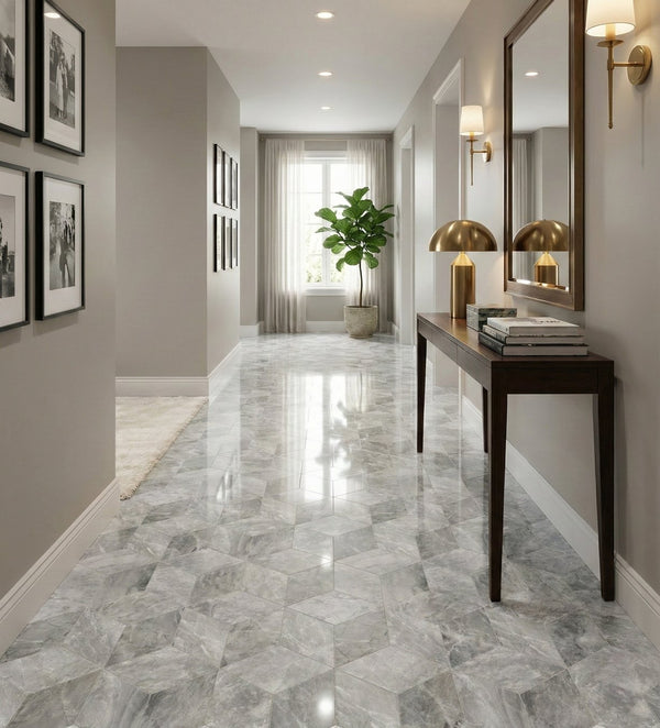 English Elm Hexagon Carrara Gray Polished Marble Floor Wall Tile Spa Inspired Natural Stone W1696P262337