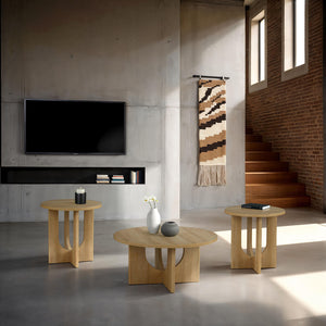 English Elm Contemporary 3-Piece Table Set: Round Coffee & End Tables With Cross-Arch Base In Natural Finish B2741P395117