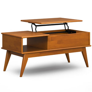 English Elm Draper Teak Lift-Top Coffee Table with Storage — Solid Rubberwood, Mid-Century Tapered Legs, 48" B136P203442