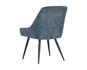 Sunpan Chardon Dining Chair - Glamorous Channel Tufting In Stylish Nono Petrol Fabric With Black Iron Legs Blue Fabric 111901