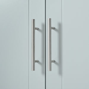 English Elm K&K Fluted Kitchen Island Cart with Tilt-Out Trash, Charging Station, Hidden Wheels & Ample Storage Grey+Blue N707P221571G