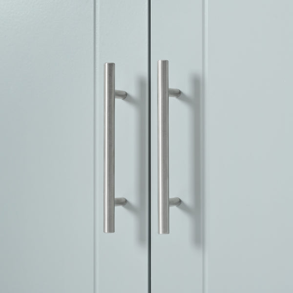 English Elm K&K Fluted Kitchen Island Cart with Tilt-Out Trash, Charging Station, Hidden Wheels & Ample Storage Grey+Blue N707P221571G