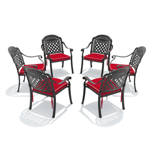 English Elm Cast Aluminum Outdoor Dining Chairs Set of Six Stackable Patio Armchairs with Cushions W1710S00508