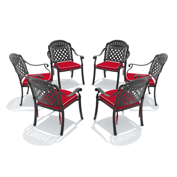 English Elm Cast Aluminum Outdoor Dining Chairs Set of Six Stackable Patio Armchairs with Cushions W1710S00508