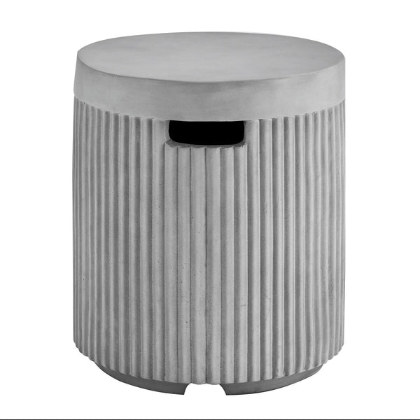 English Elm U_style Outdoor Mgo Propane Tank Cover Round Patio Side Table Fluted Stone Finish Gray N711P410569E