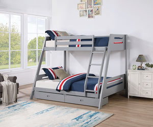 English Elm Transitional Twin-Over-Full Bunk Bed In Gray Finish With Underbed Drawers & Reversible Ladder B2741S00268-GIGA