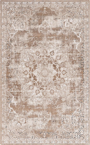 Unique Loom Chateau Roosevelt Machine Made Border Rug Khaki, Beige/Gray/Ivory/Navy Blue 5' 1" x 8' 0"