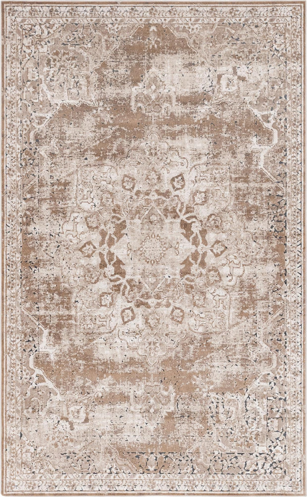 Unique Loom Chateau Roosevelt Machine Made Border Rug Khaki, Beige/Gray/Ivory/Navy Blue 5' 1" x 8' 0"
