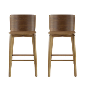 English Elm Christopher Knight Home® - Pari Walnut Indoor Wooden Barstool Set of 2 — Ergonomic Curved Back, Space-Saving Rustic Modern Seating N775P271409W