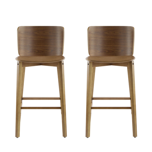 English Elm Christopher Knight Home® - Pari Walnut Indoor Wooden Barstool Set of 2 — Ergonomic Curved Back, Space-Saving Rustic Modern Seating N775P271409W