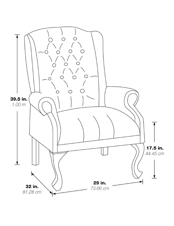 OSP Home Furnishings Traditional Queen Anne Wingback Chair with Oxblood Vinyl Lumbar Support and Cabriole Legs TEX234-JT4