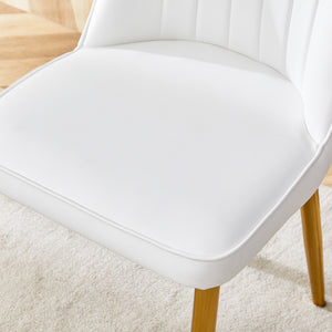 English Elm Table and Chair Set Marble Glass Top Gold Legs Pu Leather Seats Modern Dining White+Gold W1151S04635