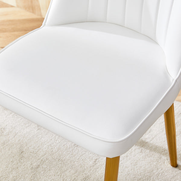 English Elm Table and Chair Set Marble Glass Top Gold Legs Pu Leather Seats Modern Dining White+Gold W1151S04635