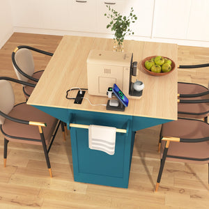 English Elm K&k Rolling Kitchen Island with Drop Leaves Power Outlet Drawers and Spice Rack Green N707S186617E