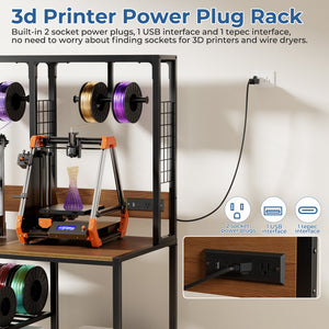 English Elm Double Tier Steel Workbench for Two 3d Printers with Spool Holders and Locking Casters W3190P395814