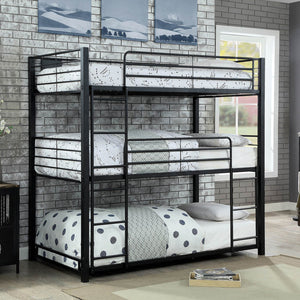 English Elm Simple Triple Decker Bed – Sturdy Metal Triple Bunk With Two Ladders, Guard Rails, Space-Saving Design B2741S00348
