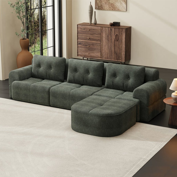 English Elm Modular Sectional Sofa with Chaise Full Foam Build Woven Fabric for Living Room Blackish Green W2379S00006