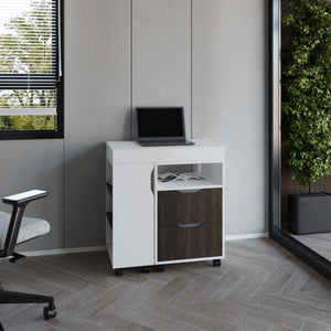 English Elm Extendable White Desk with 2 Drawers, 4 Shelves & Wheels — Adjustable, Compact, Eco-Friendly Design B097P296841