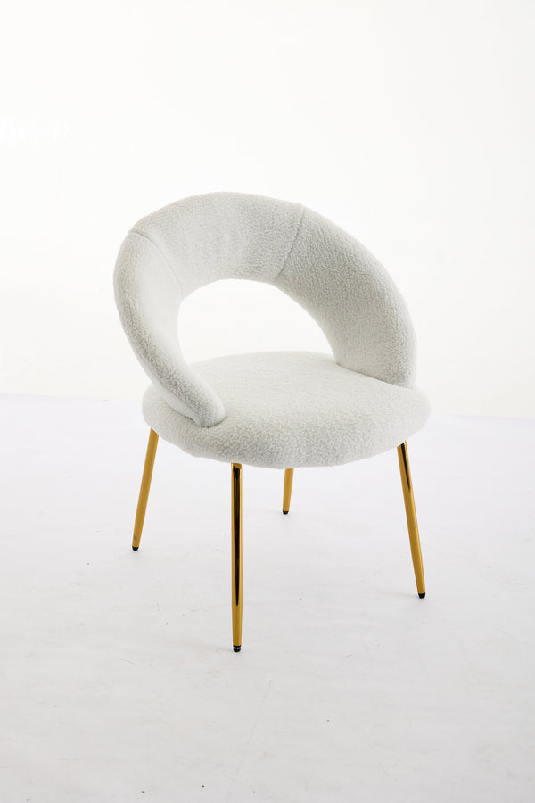 English Elm 061-Set Of 1 Cozy Teddy Fabric Dining Chair With Curved Backrest & Chic Gold Legs For Modern Spaces W527P255479