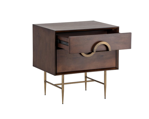 Sunpan Emery Handcrafted Nightstand with Soft Closing Drawers - Unique Design for Modern Bedrooms Antique Brass / Dark Mango