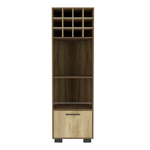 English Elm Marsella Corner Bar Cabinet with 12-Bottle Wine Rack, Cup Holder, Drawer & Dual Side Shelves B070S00325