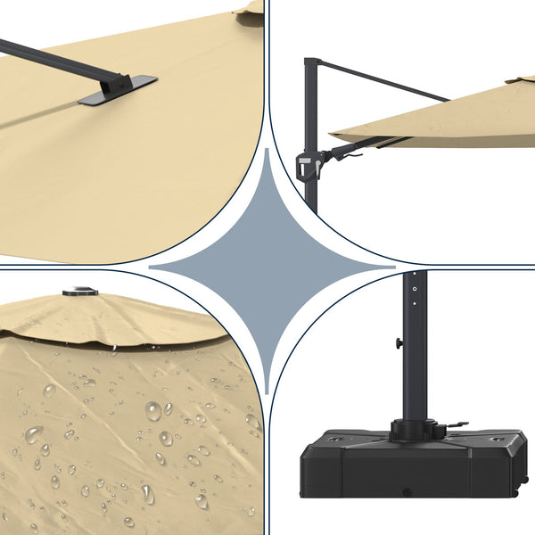 English Elm 11FT Square Cantilever Patio Umbrella with LED Light, UPF50+ 280g Solution-Dyed Fabric, Rust-Resistent Frame Beige 108.27 L x 16.54 W x 6.69 H T3609P352400