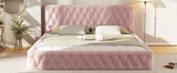 English Elm Queen Size Upholstered Bed With Tufted Headboard, Modern Velvet Platform Bed , No Box Spring Required, Pink