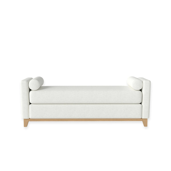 English Elm 66.34 Inch Sherpa Fleece Bench with Fluted Wood Legs Bolster Pillows Mid-century Lounge Beige+Natural W1658P445918