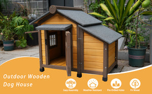 English Elm 45 Inch Solid Wood Outdoor Dog House with Elevated Floor and Waterproof Insulated Roof W1431P388168
