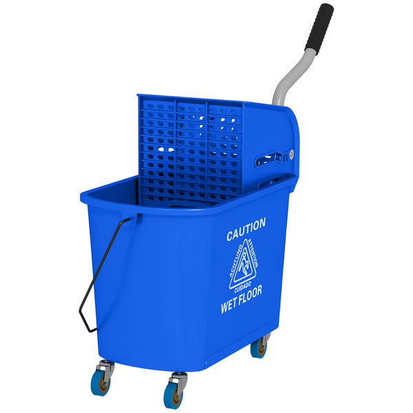 English Elm HOMCOM Professional 21Qt Mop Bucket with Down-Press Wringer, Dual-Chamber Water Separation, Casters Blue W2225P217085