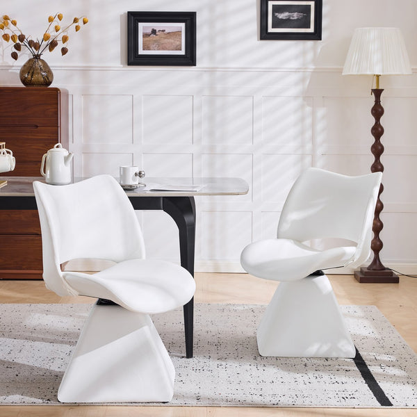 English Elm The Swivel Dining Chair with Hollow Cutout Back Faux Leather Hardwood Frame Modern White W3612P436511