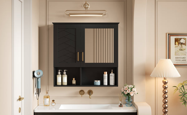 English Elm 2-in-1 Matte Wall Mounted Medicine Cabinet Soft Close Mirror Storage for Bathroom Vanity Black N710P389456B