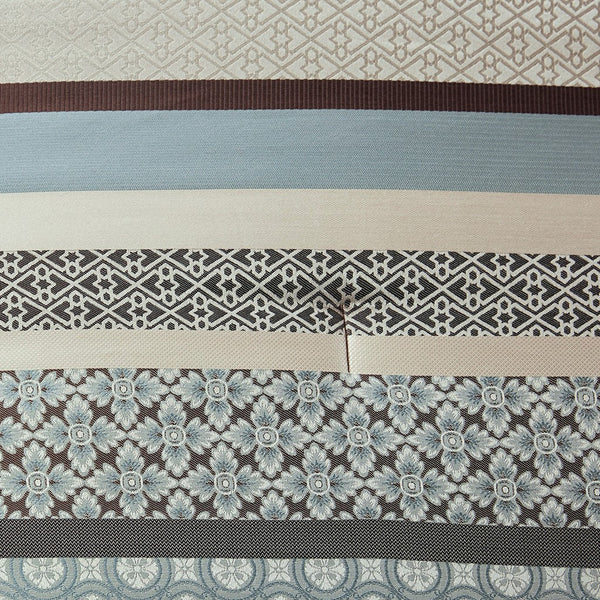 English Elm 7 Piece Comforter Set - Elegant Geometric Design In Soft Blue & Ivory For Queen Beds, Easy Care & Stylish B03597161