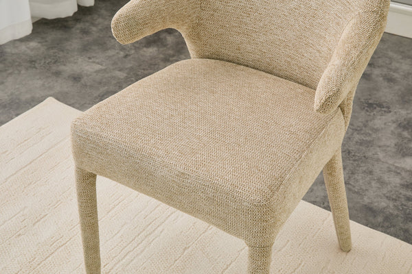 English Elm Modern Chenille Linen Accent Chair Sculptural Hollow Back Swivel Seat for Dining Vanity Khaki W3493P456190