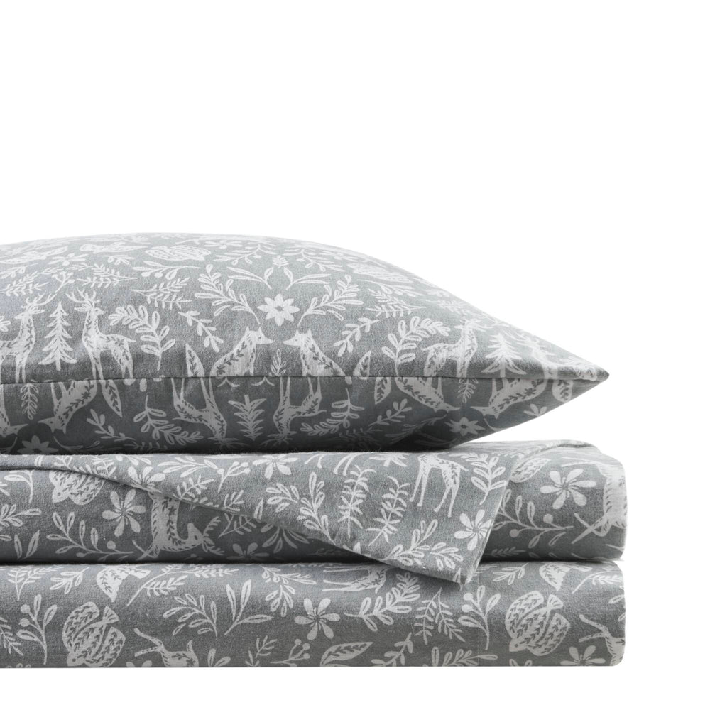 English Elm 4 Piece King Flannel Sheet Set - 100% Cotton Sage Winter Fauna Print For Cozy, Stylish Comfort B035P381339