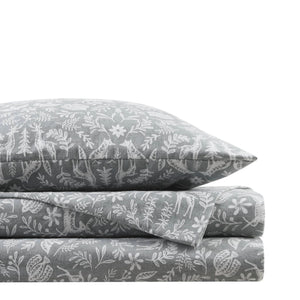 English Elm 4 Piece King Flannel Sheet Set - 100% Cotton Sage Winter Fauna Print For Cozy, Stylish Comfort B035P381339
