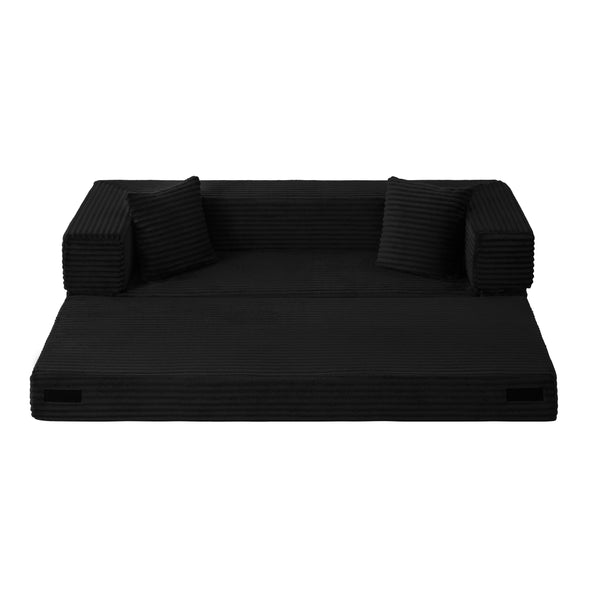 English Elm Modern Cord Fabric Convertible Sofa Sleeper Low Profile Square Frame for Apartments Black W3396P439851