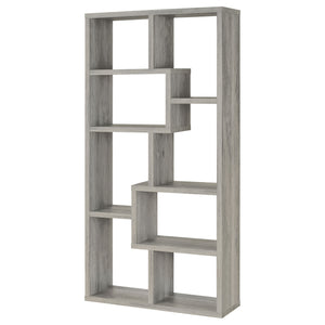 English Elm Geometric Bookcase with 7 Open Shelves for Home Decor, Modern Sturdy Engineered Wood Accent Tower Driftwood,Grey 71.88 L x 14.14 W x 8.87 H B011P305076