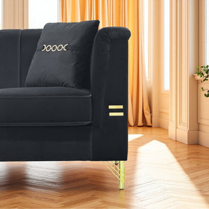 English Elm FX-P82-2PC Velvet Sofa Set of 2 — Plush Tufted 3-Seater Couches with Gold Metal Legs for Stylish Homes Black W576S00241