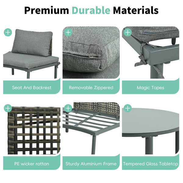 English Elm TOPMAX 6-Piece Modular Patio Sofa Set with 2 High-Low Coffee Tables, PE Wicker, Tempered Glass, Cushioned Comfort and Versatile Outdoor Configuration Gray SP100028AAE
