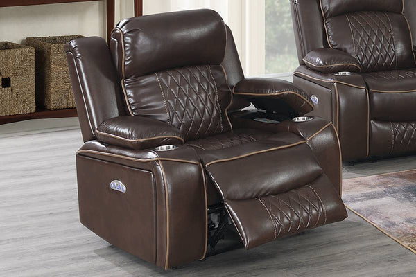English Elm Power Motion Recliner Chair with USB Cup Holders Wireless Charging Gel Leatherette Brown Comfort B011P205591
