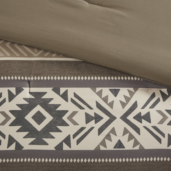 JLA Home Madison Park - 5 Southwestern Herringbone Comforter Set with Embroidered Throw Pillows, Hypoallergenic, Machine Washable 92 L x 104 W x 1.5H MP10-8465