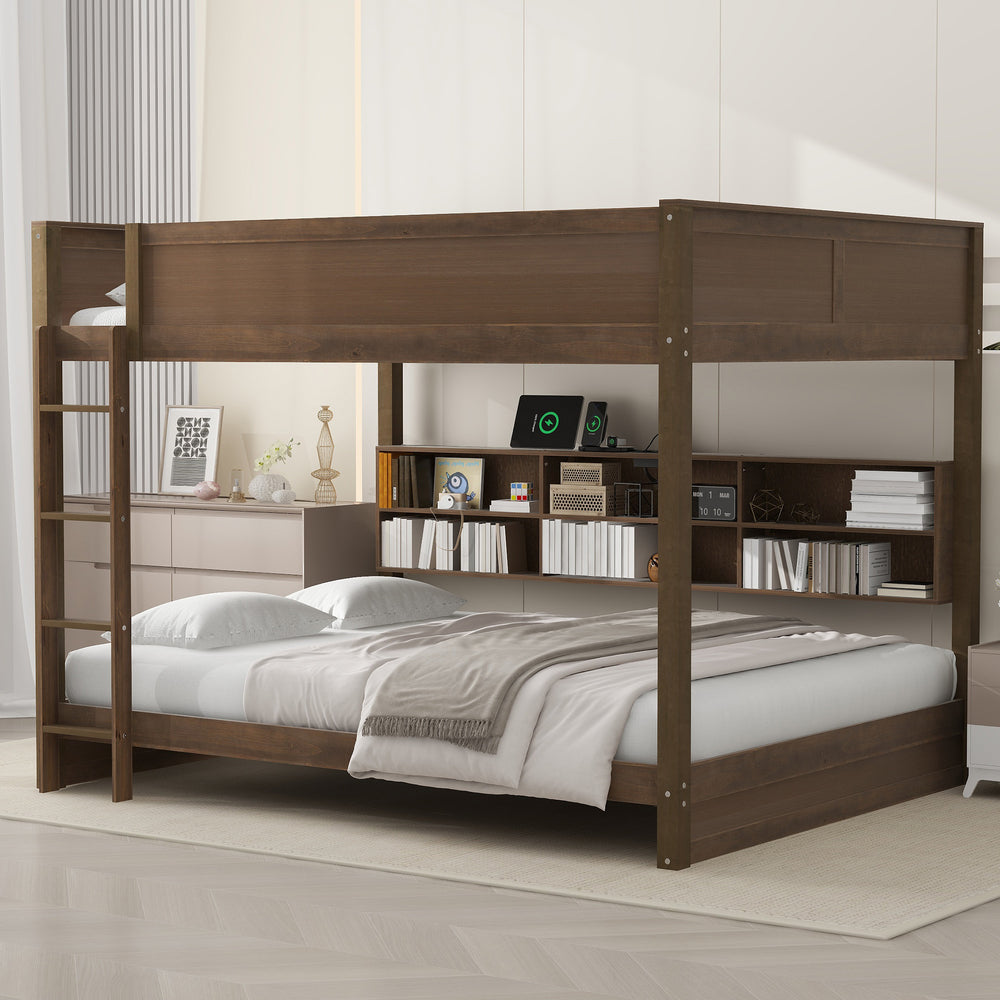 English Elm Queen Over Bunk Bed Antique Pine with Storage Cabinets and Built-in Usb Charging N709P197603D