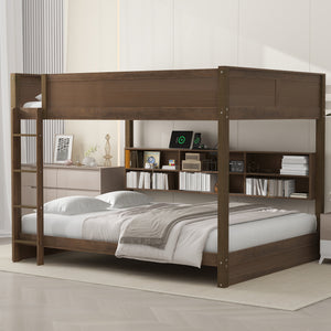 English Elm Queen Over Bunk Bed Solid Pine Cabin Frame with Storage and Usb Charging Wood GX000399AAD