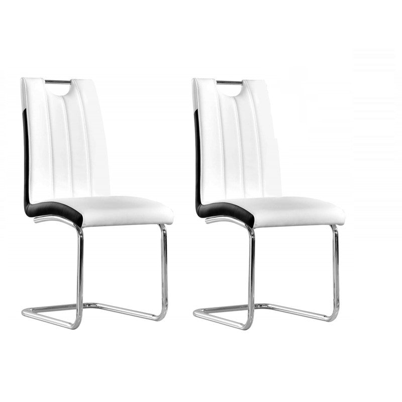 English Elm Dining Chair Set Two Tone Faux Leather High Back with Chrome Legs Modern Kitchen White B011P439058