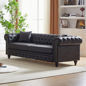 English Elm Fx Chesterfield Sofa Hand Tufted Tech Fabric Three Seat Living Room Couch Black W1926S00109