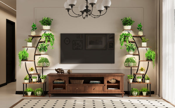 English Elm Plant Stand Indoor With Adjustable Grow Lights, 9-Tier Metal Shelf For Beautiful Home Displays T3210P356964-GIGA