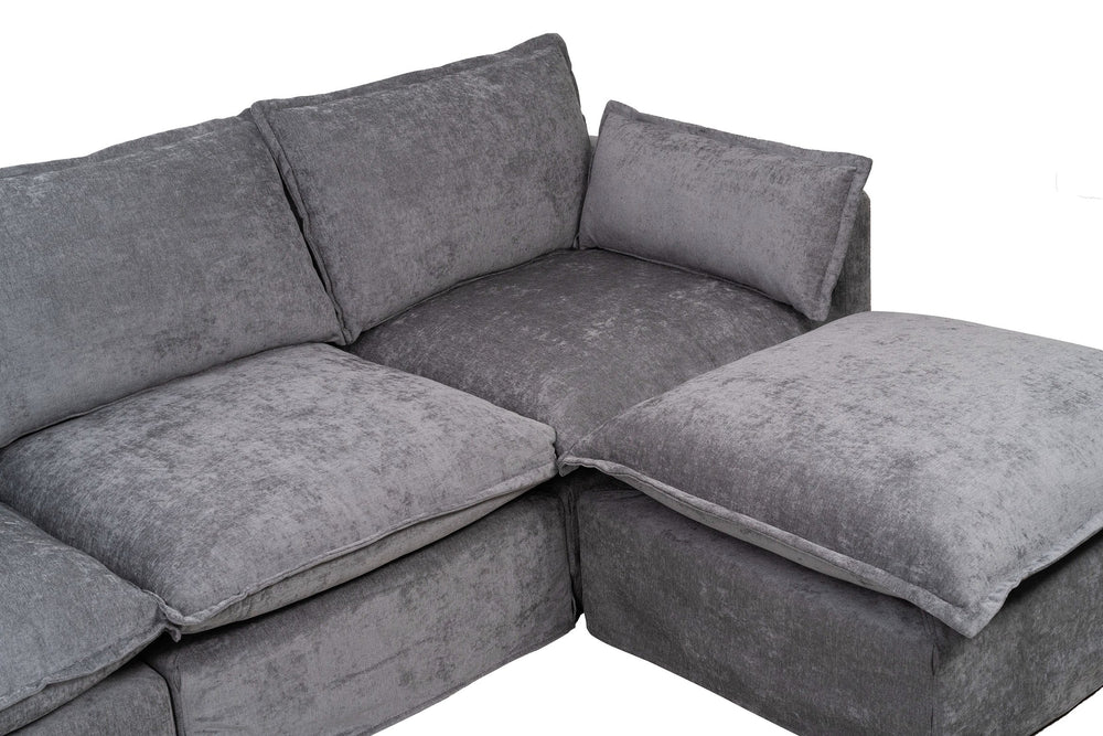 English Elm 93.31" Faux Linen Modular Sectional with Movable Ottoman for Living Room Office W2795S00003