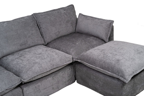 English Elm 93.31" Faux Linen Modular Sectional with Movable Ottoman for Living Room Office W2795S00003